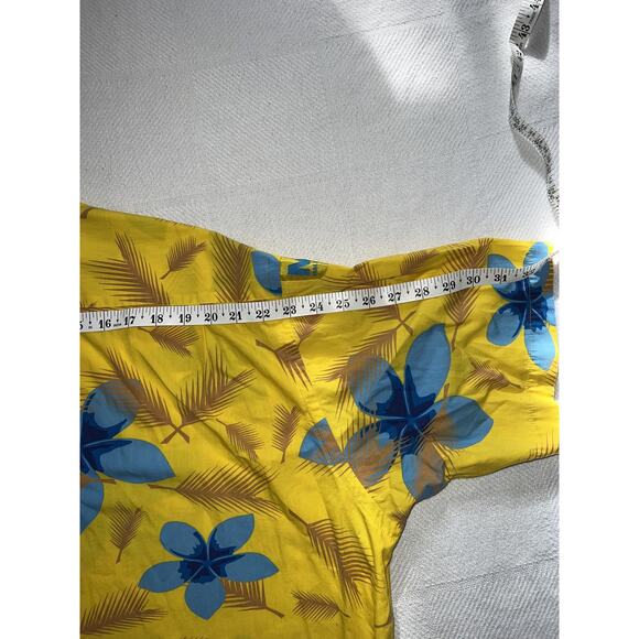 MOJEANS Yellow Blue Floral Tropical Palm Tree Print Button Up Shirt 3XL Vintage - Picture 8 of 15